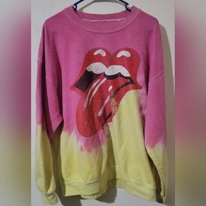 The Rolling Stones Pink/Yellow Tie Dye Oversized Sweatshirt Womens Size Large